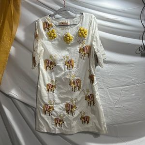 Supper Fun Dress, Embroidered Reindeer, Size S